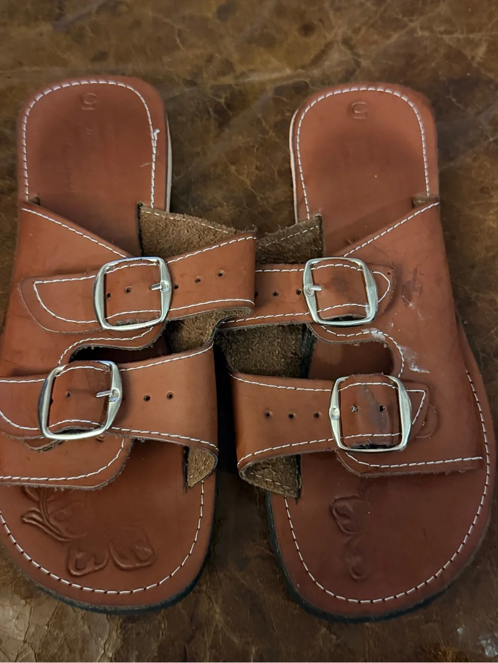 VTG Artesanos Campos Torres Handmade Mexican Leather Double-Buckle Sandals Size